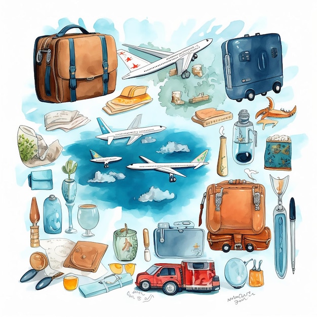 reizen zomer illustratie vector vakantie vakantie strand koffer palm ontwerp reis pictogram instellen