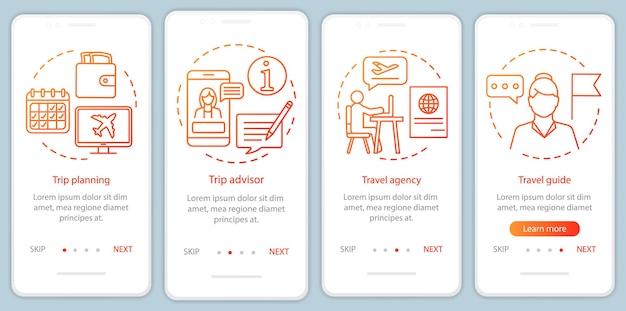 Reizend onboarding-paginascherm voor mobiele apps met lineaire concepten