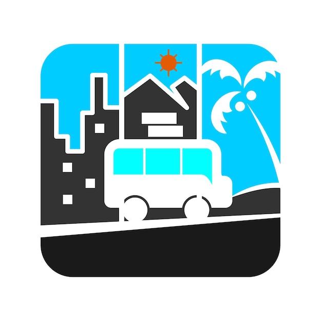 Reizende bus logo Pictogram Illustratie Merkidentiteit