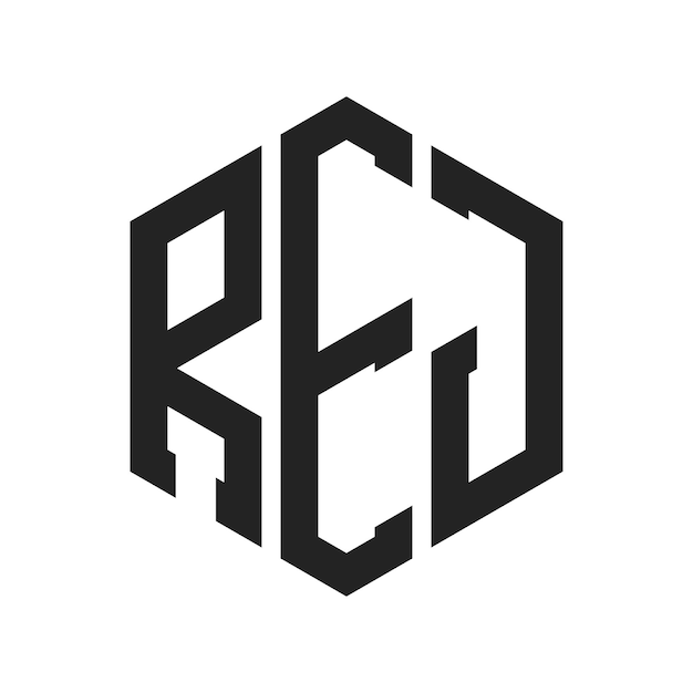 REJ ロゴ デザイン イニシャルレター REJ モノグラム ロゴ ヘクサゴン形