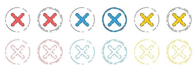 Icona del segno a croce rifiutata nella raccolta vettoriale di stile piatto