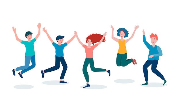rejoicing and dancing young people vector illustration