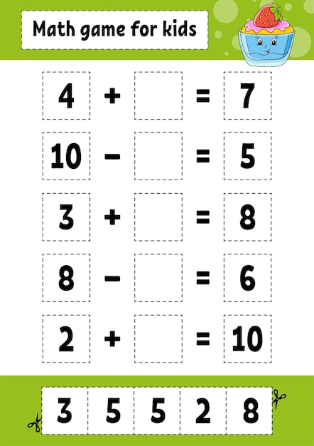 Rekenspel voor kinderen. onderwijs ontwikkelen werkblad.