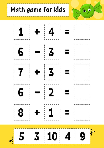 Rekenspel voor kinderen. onderwijs ontwikkelen werkblad.