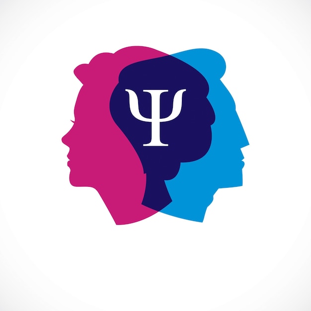 Relatiepsychologieconcept gemaakt met profielen van man en vrouw, vectorlogo of symbool van genderproblemen en conflicten in familie, hechte relaties en de samenleving. eenvoudig ontwerp in klassieke stijl.