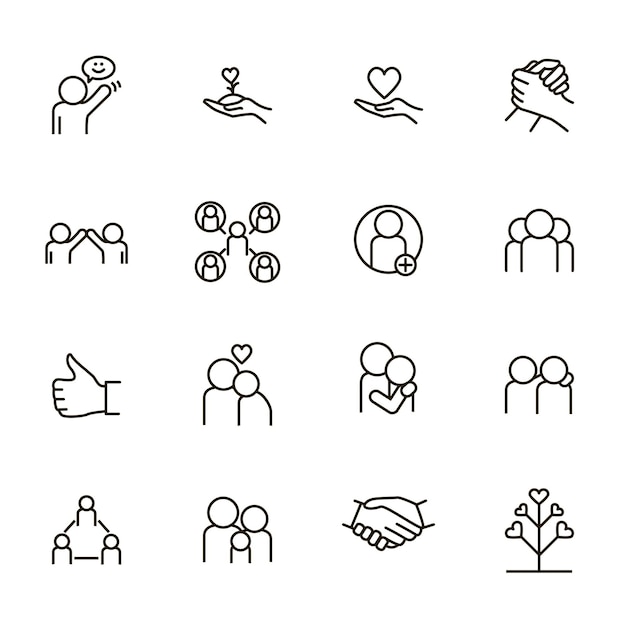 Vector relations and emotions signs black thin line icon set vector