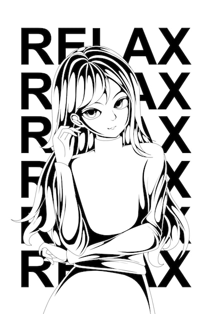 relax anime illustration line art