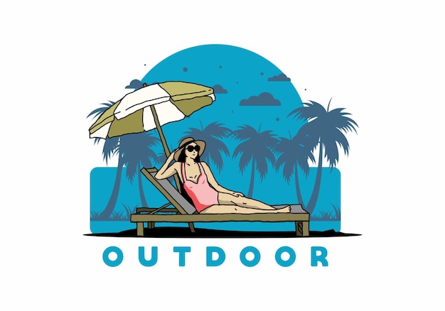 Relax on the beach chair under the umbrella illustration