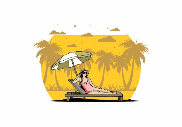 Relax on the beach chair under the umbrella illustration