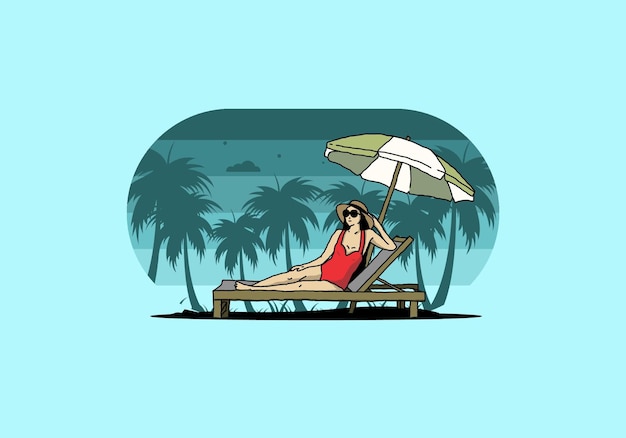 Vector relax on the beach chair under the umbrella illustration