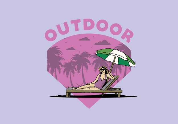 Relax on the beach chair under the umbrella illustration