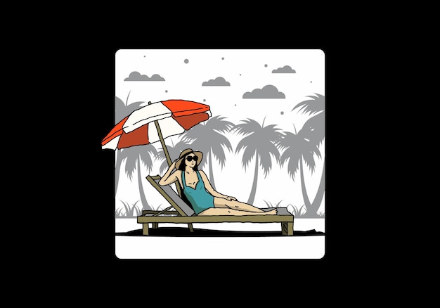 Vector relax on the beach chair under the umbrella illustration