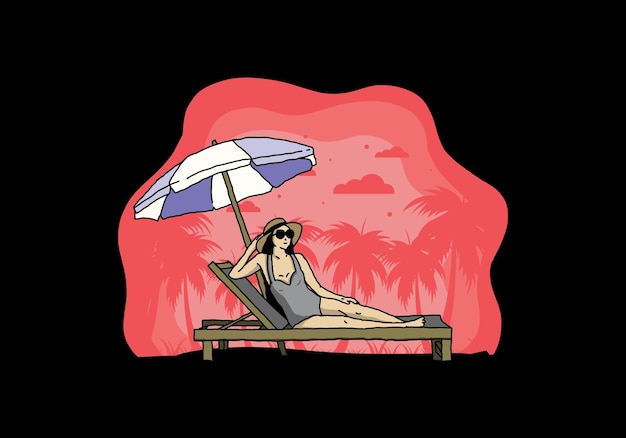 Rilassatevi sulla sedia a sdraio sotto l'illustrazione dell'ombrellone