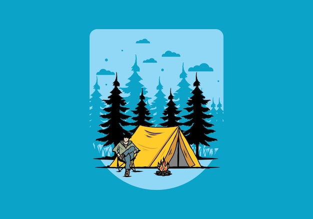 Vector relax in front of the tent illustration