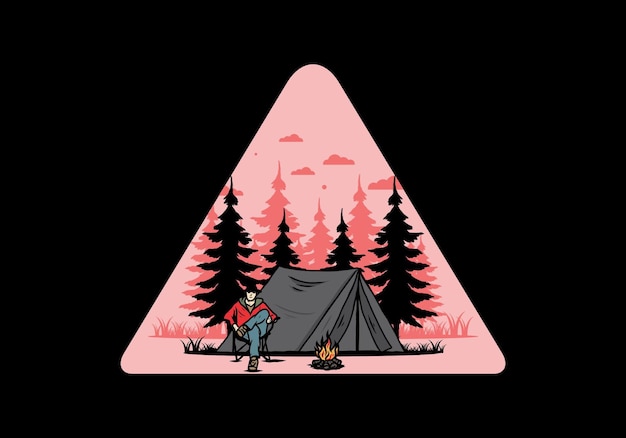 Vector relax in front of the tent illustration