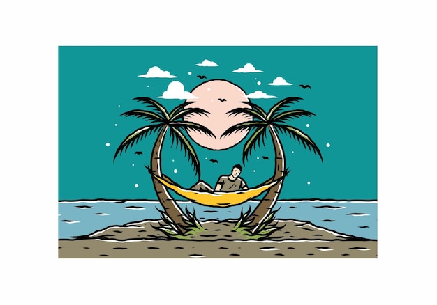 Relax on hammock on the beach illustration