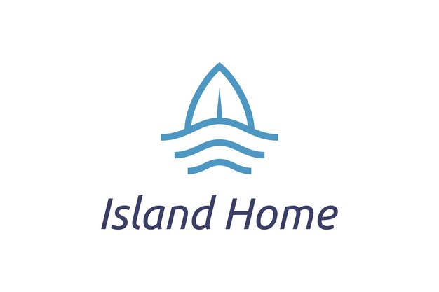 Relax on island with surfboard and ocean waves perfect for logo