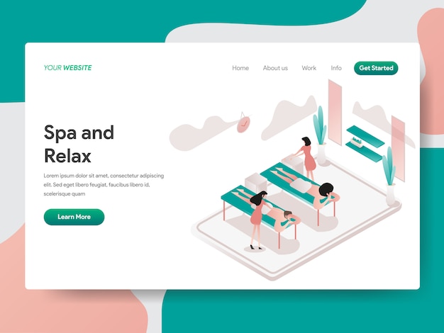 Relax and spa room isometric illustration. landing page