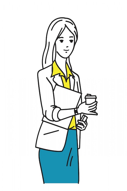 Vector relaxed businesswoman with coffee