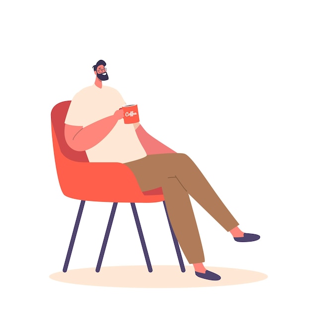 relaxed man seated on a chair enjoying a cup of coffee his posture exudes comfort as he savors the warm beverage