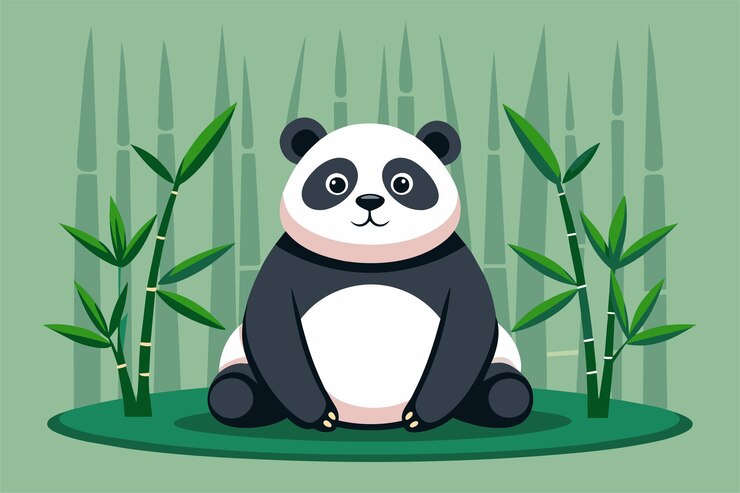 Vector a relaxed panda rests quietly surrounded by green bamboo in a tranquil environment a calm panda sitting with bamboo in the background simple illustration