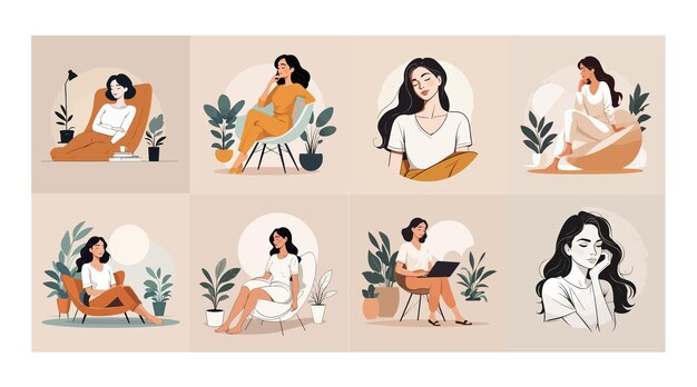 Vector relaxed woman cartoon illustration