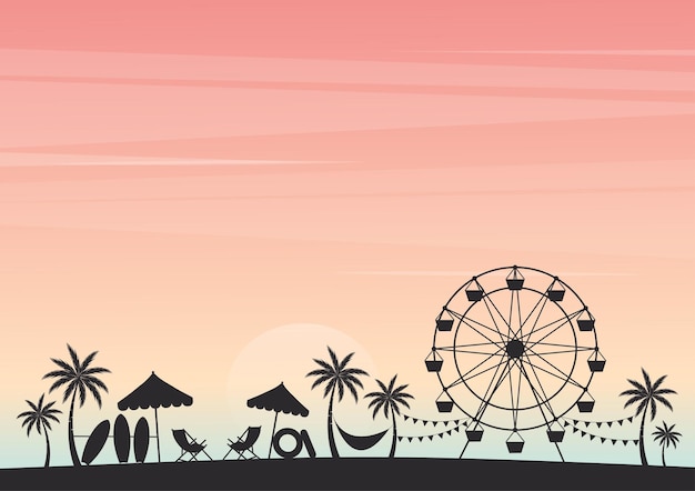 Vector relaxing background with silhouette elements in summer festive