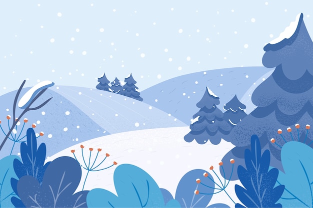 Vector relaxing flat winter landscape