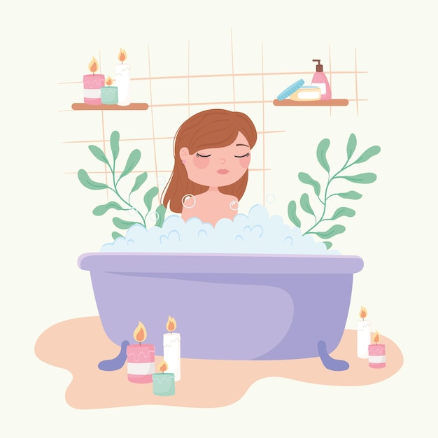 Relaxing girl in bathtub