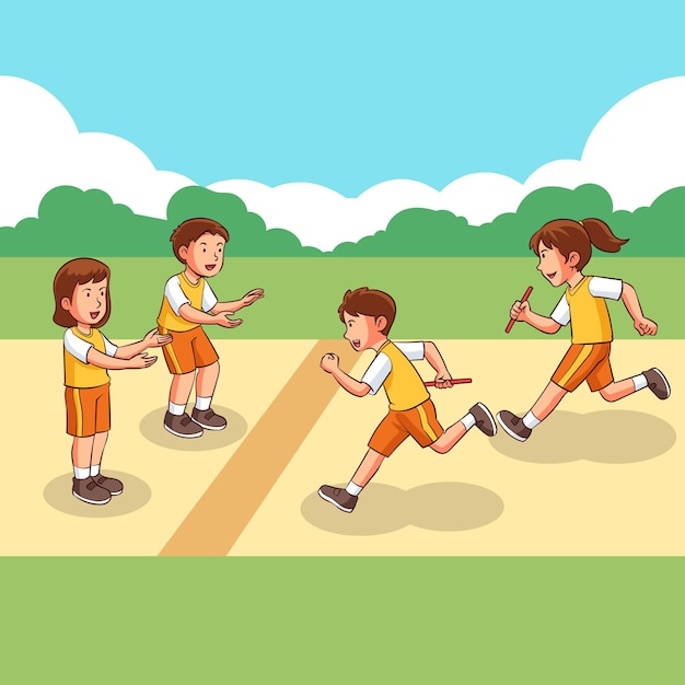 Relay race kids vector illustration