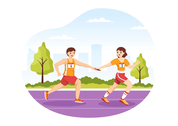 Relay Race Sport Illustration by Passing the Baton to Teammates Until Reaching the Finish Line