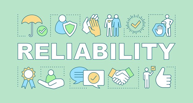 Reliability word concepts banner. Trust, honesty. Fair partnership. Insurance. Business ethics. Presentation, website. Isolated lettering typography idea with linear icons. Vector outline illustration