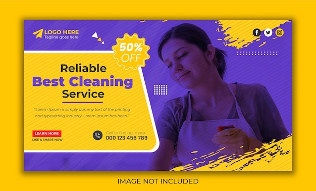 Vector reliable best cleaning service video thumbnail or web page banner design template