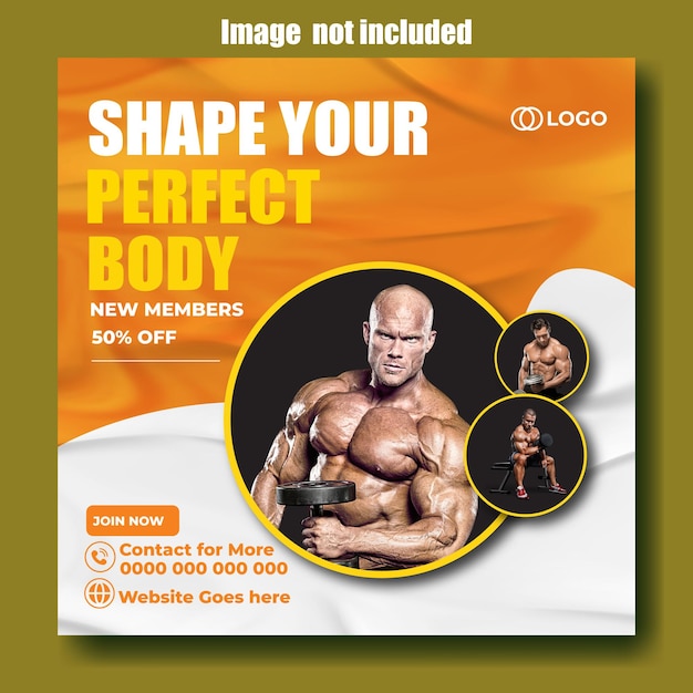 reliable fitness club or gym club promotional social media post template design