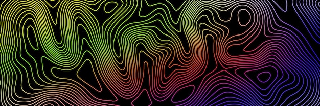 Vector relief contour lines geographical map colored curved lines on black background vector design