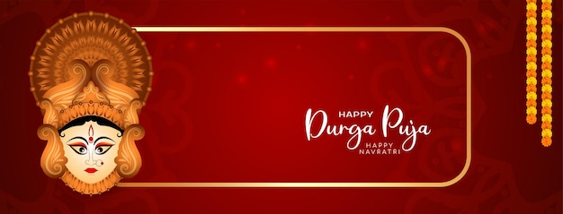 Religieus Durga Puja en Happy navratri festival viering banner ontwerp