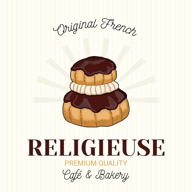 Religieuse French Pastry Vector Emblem Logo Template