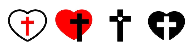 Vector religion cross with heart shape gods love concept illustration