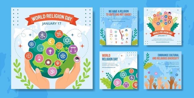 Religion Day Social Media Post Flat Cartoon Hand Drawn Templates Background Illustration