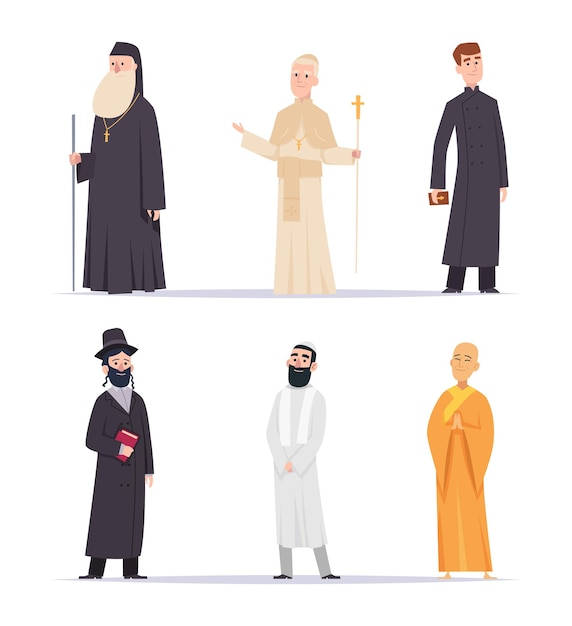 Vector religion leader hindus christianity characters arabic persons monk priest guru exact vector flat people in cartoon style