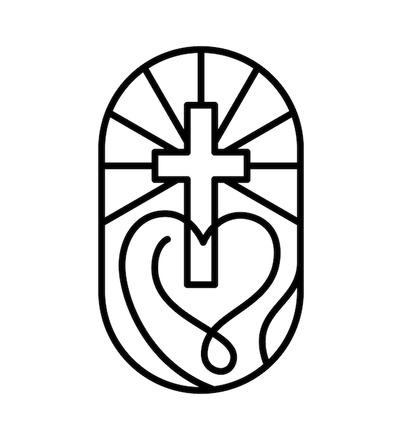 Religion line cross and heart Vector Logo church Icon Illustration Isolated Jesus Christ on Calvary