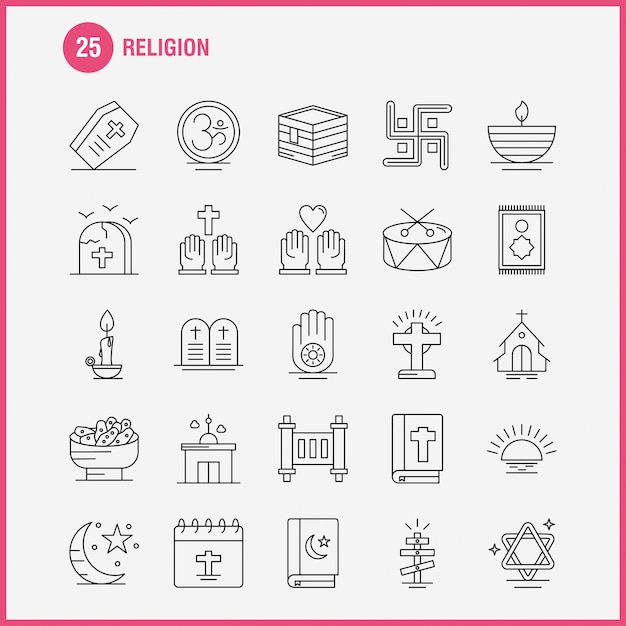 Religion line icons set for infographics, mobile ux/ui kit