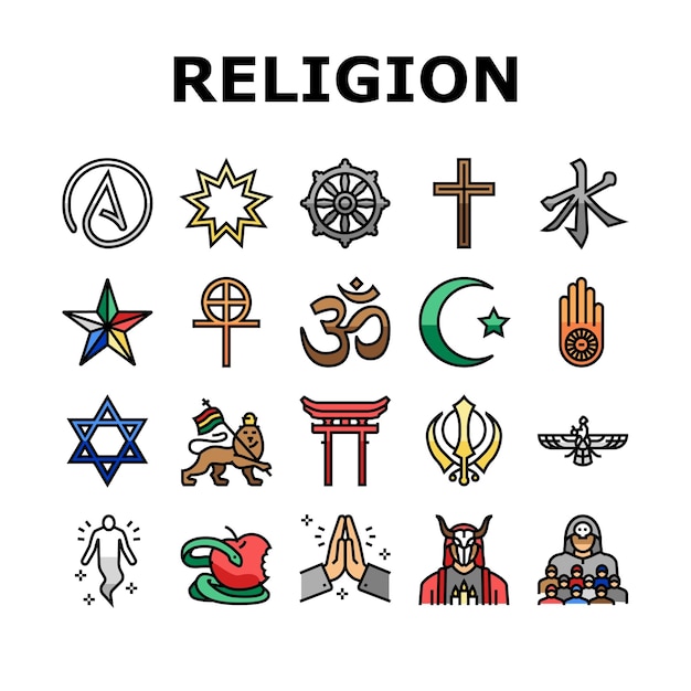 Vector religion prayer cult and atheism icons set vector