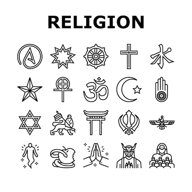 Vector religion prayer cult and atheism icons set vector