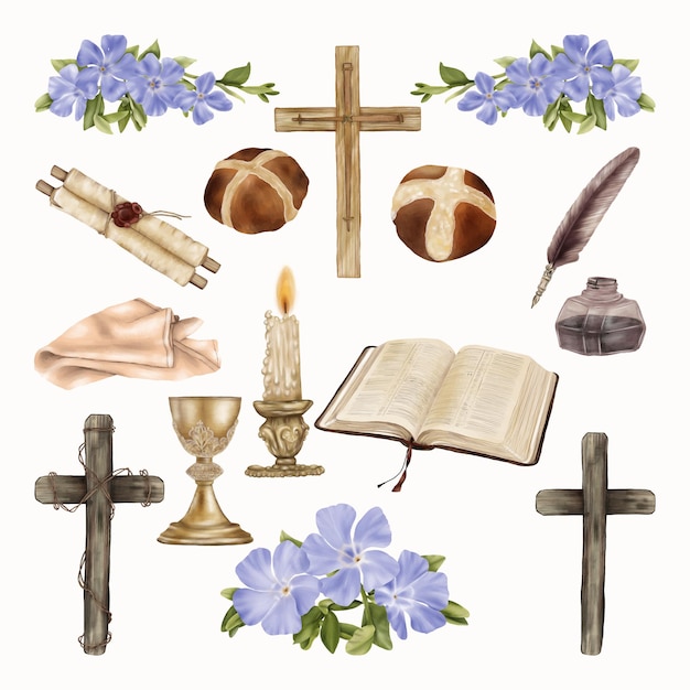 ベクトル 春の青い花と宗教的な聖書