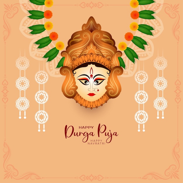 Religioso durga puja e happy navratri festival indiano celebrazione sfondo design