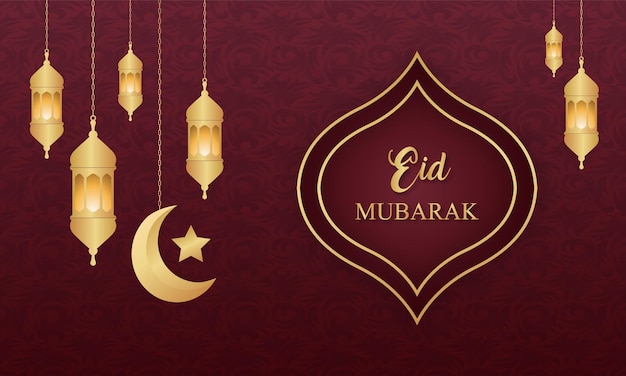 Religious eid mubarak islamic golden Ramadan banner design