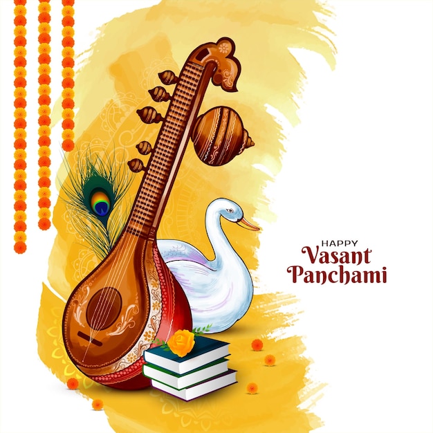 religious happy vasant panchami indian festival background with veena illustration