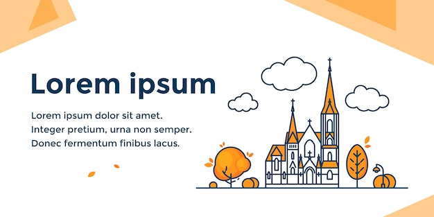 線形スタイルの教会のファサードを持つ宗教的な水平バナー。