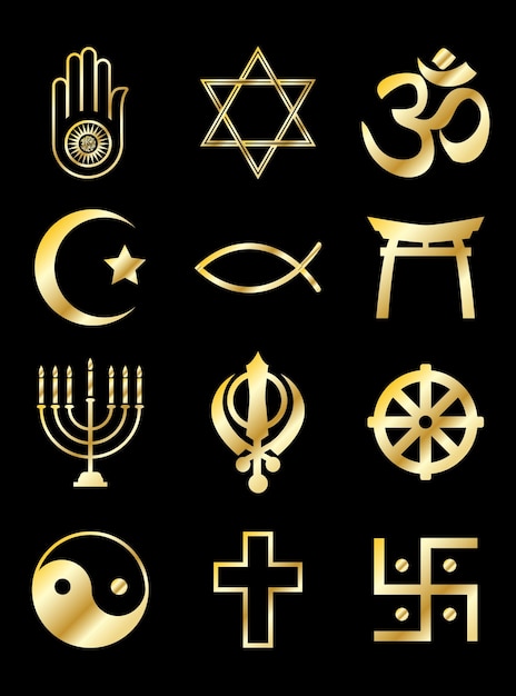 Vector religious icon symbols gold on black eps vector format